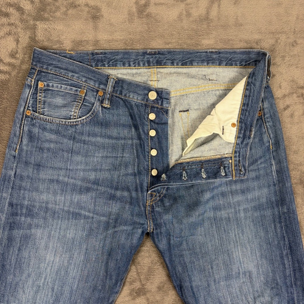 Levi Strauss Jeans Mens 38 Blue 501 Original Fit Button Fly Straight Denim Baggy - Picture 3 of 9